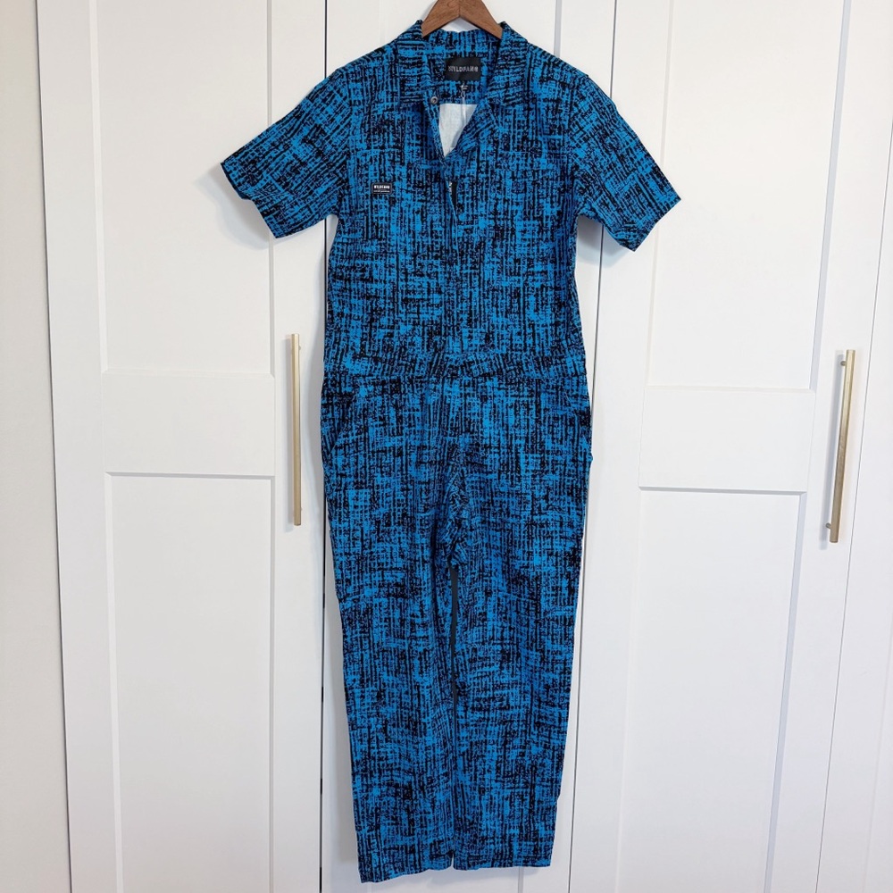 Wildfang Blue Black Printed Short-Sleeve Jumpsuit - Picture 3 of 6